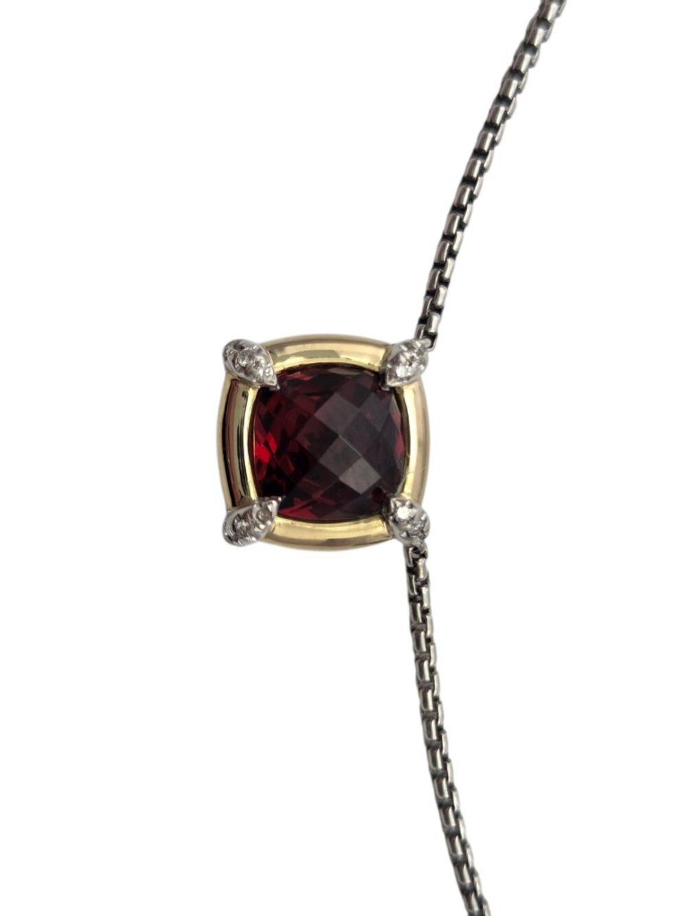 David Yurman Sterling 18K Gold Petite Chatelaine Garnet Diamond Necklace #24815 - Picture 2 of 10